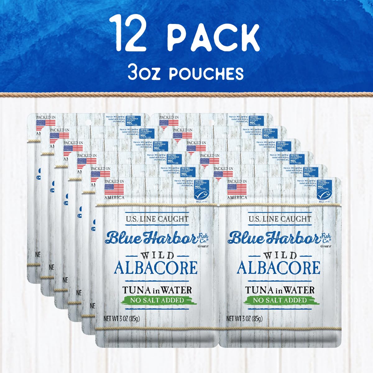Blue Harbor Fish Co. Wild Albacore Tuna In Water No Salt Added - 3 Oz Pouch (Pack Of 12)