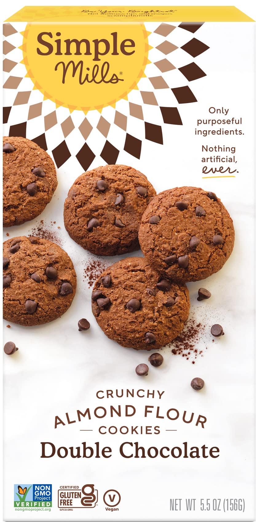 Simple Mills Almond Flour Crunchy Cookies  Double Chocolate Chip - Gluten Free  Vegan  Healthy Snacks  Made with Organic Coconut Oil  5.5 Ounce (Pack of 1)