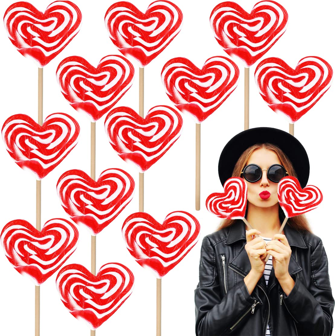 12-Pack Fruidles Jumbo 80 Gram Swirl Lollipop Red And White Heart Design  Party Bag Fillers  Individually Wrapped 