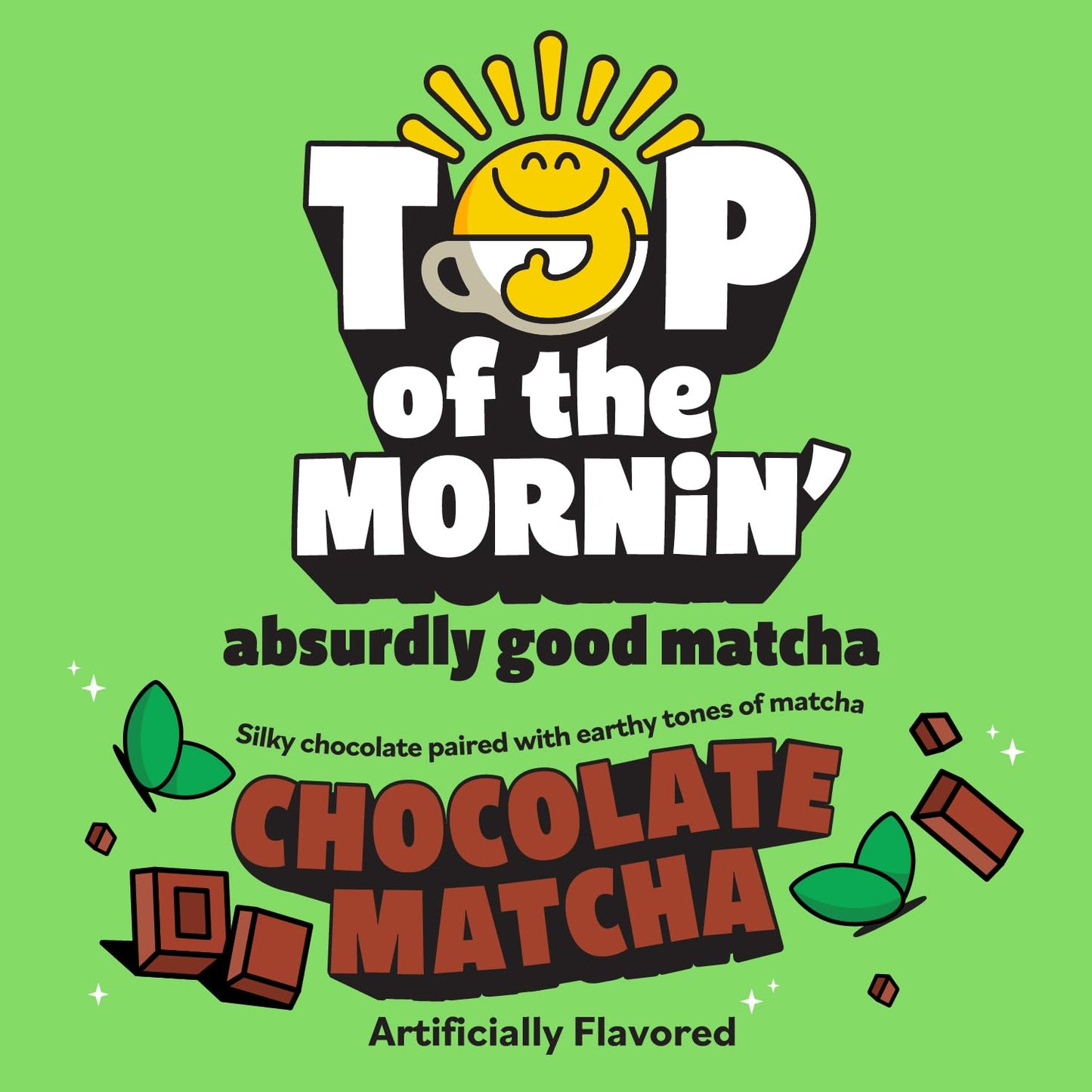 Top Of The Mornin' Green Tea Chocolate Matcha Latte, 10 Individual Packets Of Flavored Matcha, Enjoy Hot Or Cold, Single Serve M