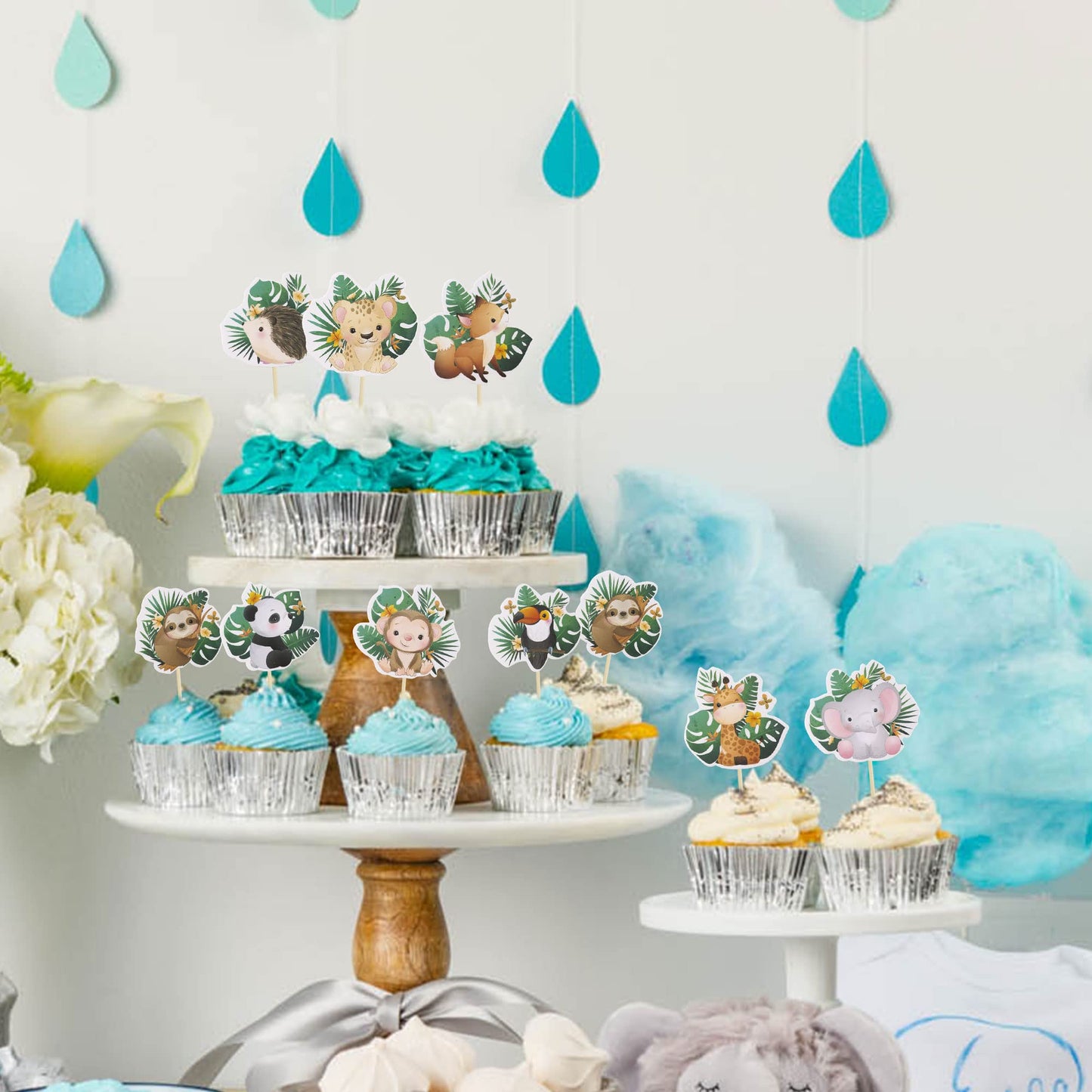 Gyufise Woodland Animal Cupcake Toppers, 36Pcs, Paper, Multi Color, Wild One Theme Birthday Party Decorations