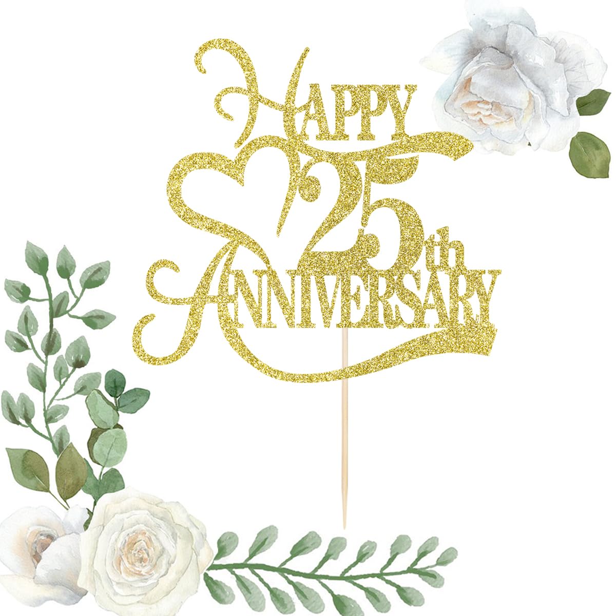 Yetxel Gold Glitter Cake Topper - 25th Anniversary Party Decoration, Paper Material, 25 Color