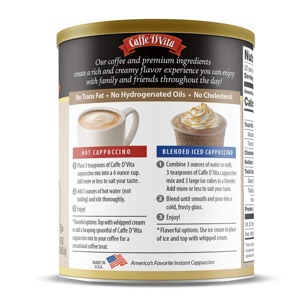Caffe D’Vita French Vanilla Cappuccino Mix, Instant Coffee, Gluten Free, 2.67 Oz (Pack of 6)