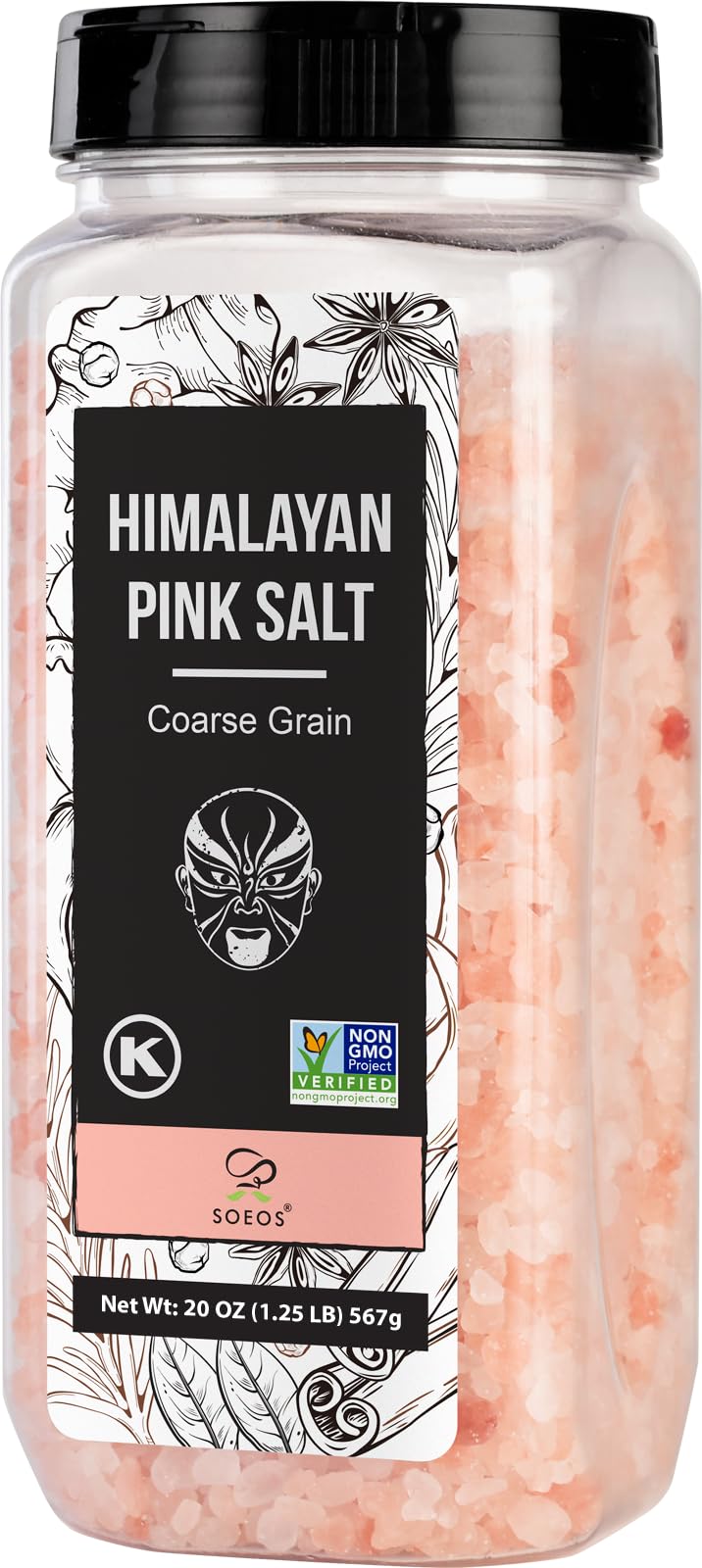 Soeos Himalayan Salt - Coarse Grain, 20 oz, Himalayan Pink Salt, Pure Rock Salt for Grinders and Salt Mills, Kosher & Natural Ce