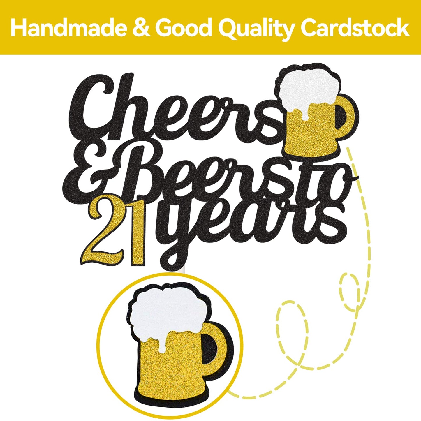 Cheers To 21 Years Cake Topper, Happy 21St Birthday Cake Topper, 21Th Anniversary Birthday Party Supplies Black And Gold Glitter