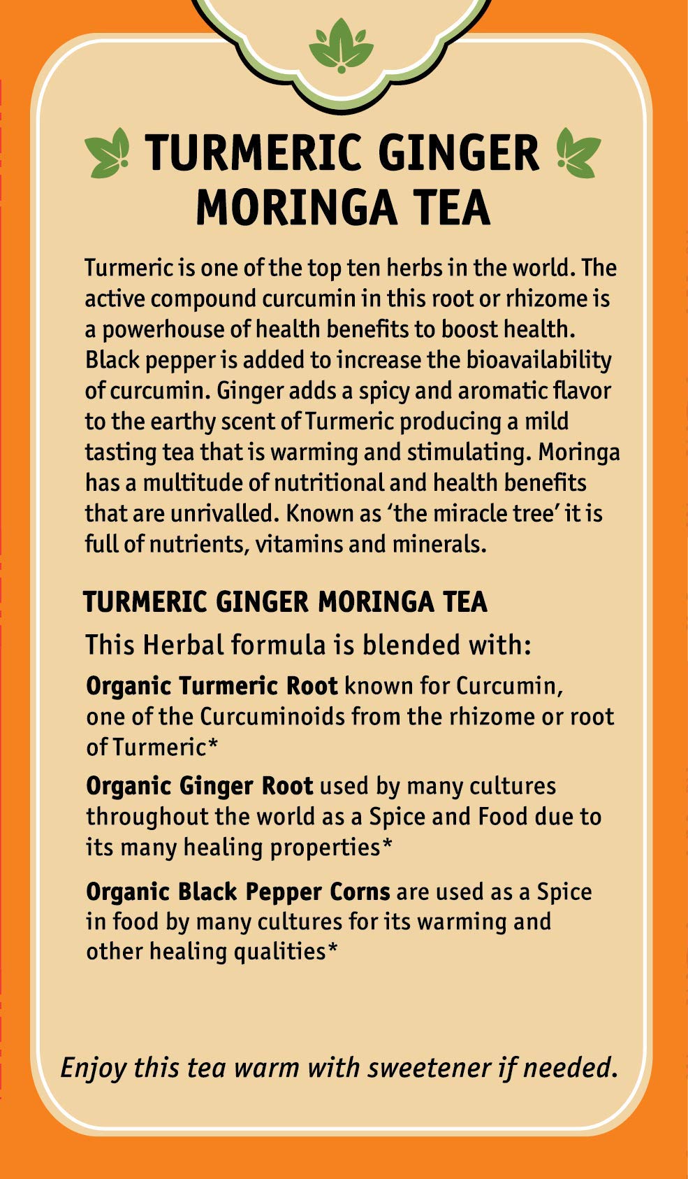 Herbal Cup Ayurveda Turmeric Tea, Organic Ginger Moringa, No Caffeine Herbal Teas (Turmeric Ginger Moringa, 16 Count (Pack Of 6))