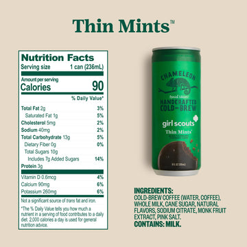 Chameleon Cold Brew Coffee Latte, Girl Scout Thin Mints, 8 Oz Canned Coffee (12 Pack)