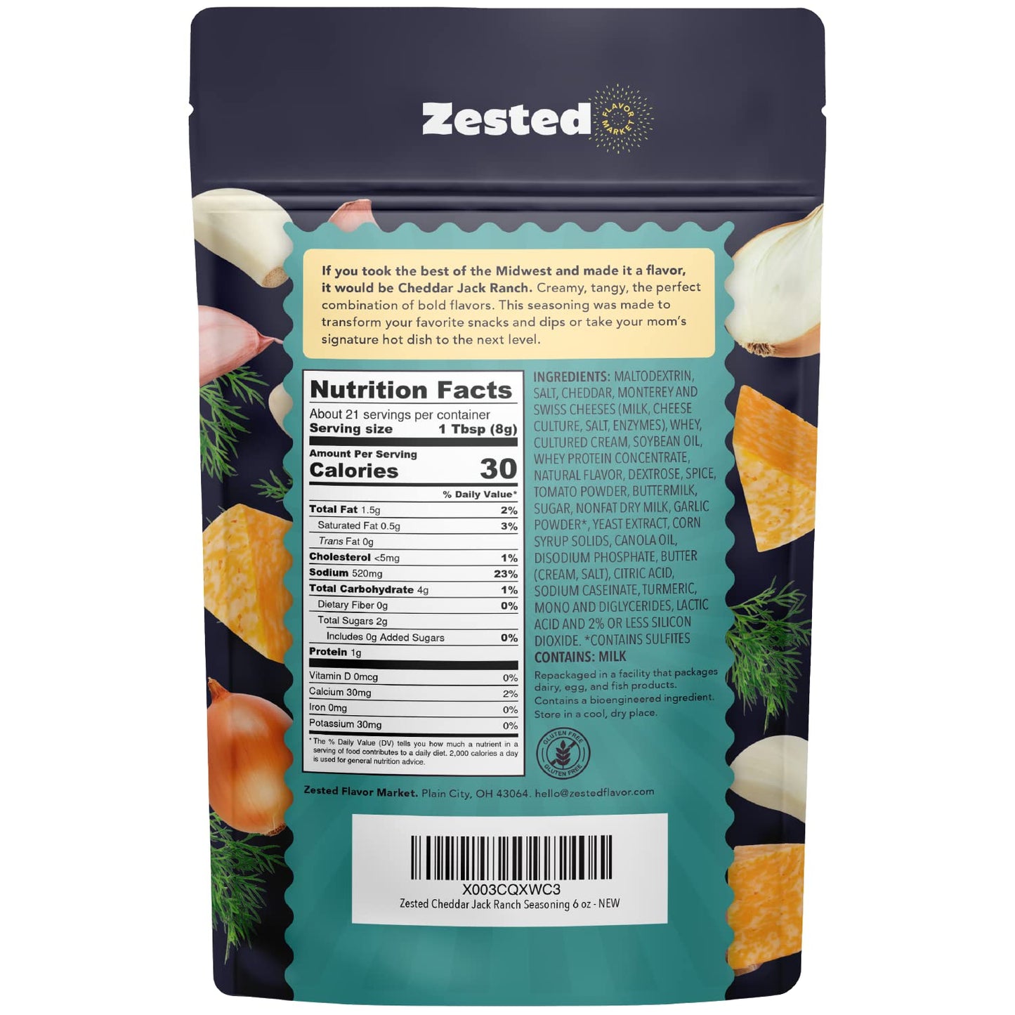 Cheddar Jack Ranch Seasoning - Xl 6 Oz Bag - Zested Tangy Cheddar Jack And Cream Ranch Spice Blend - Gluten Free And Nut Free -