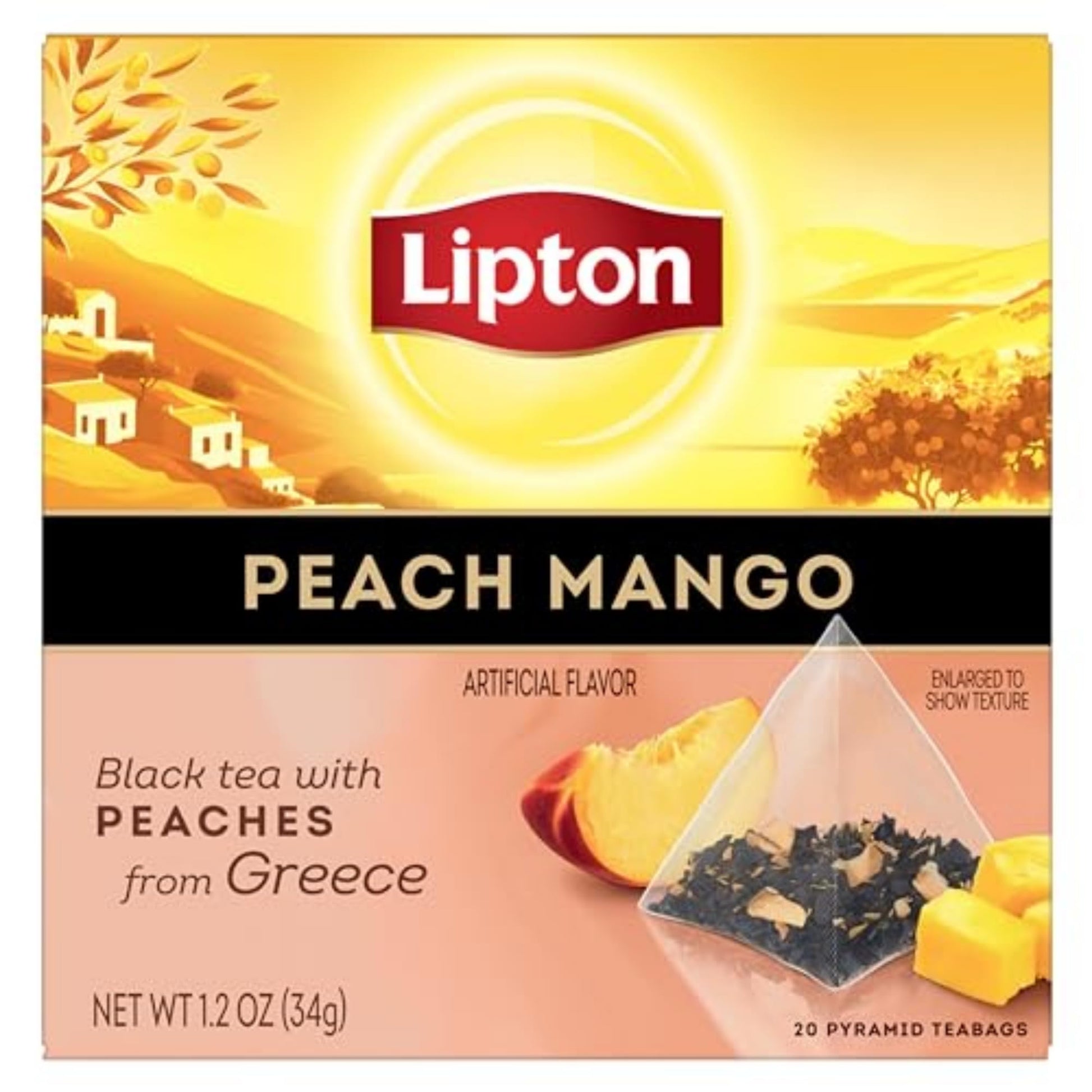 Lipton Black Tea Peach Mango Flavored Tea Bags, 20 Count, Pyramid Bags, Multicoloured, Model 800858