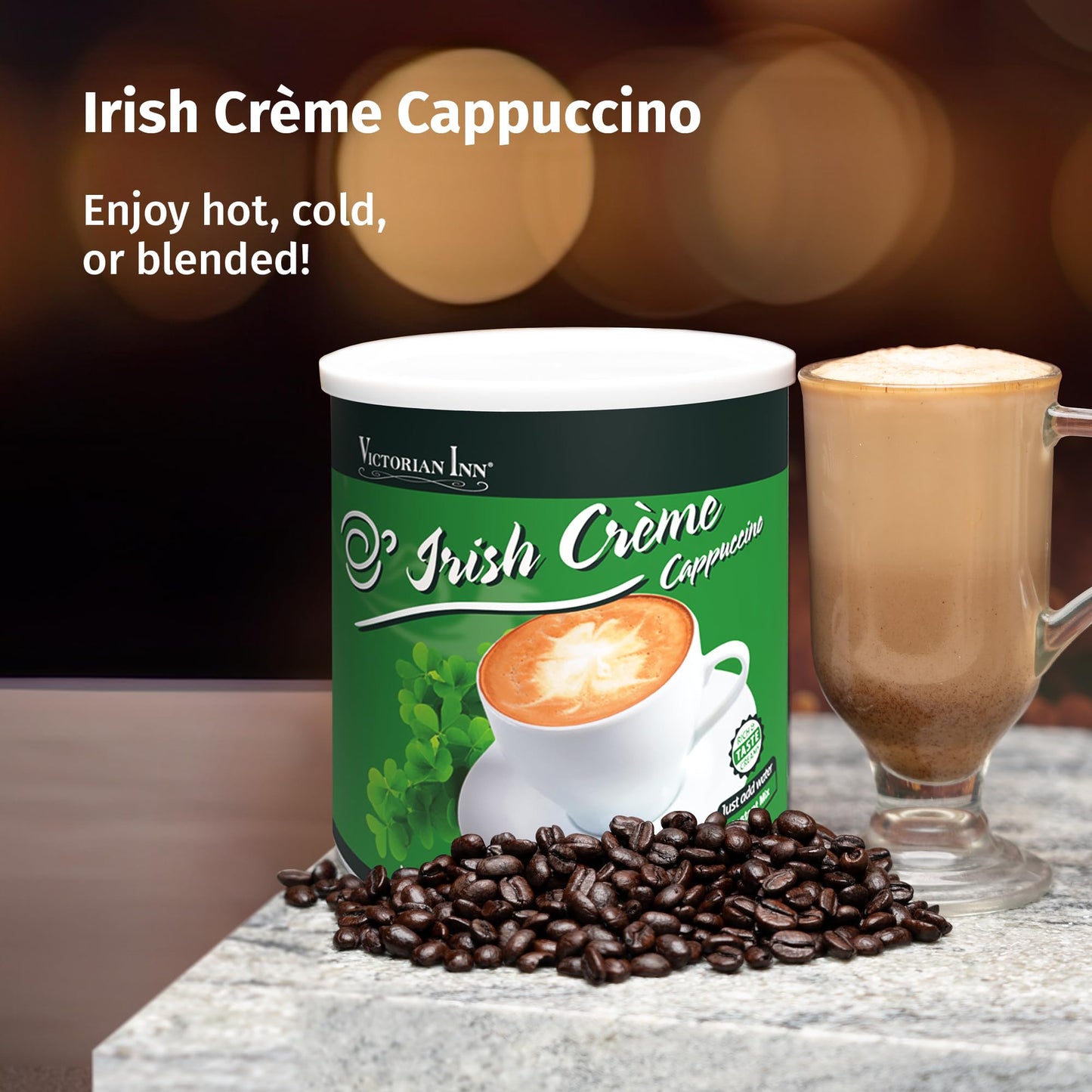 Victorian Inn Instant Cappuccino - Irish Crme Flavor - Smooth & Flavorful Coffee Mix - Perfect Hot, Cold, or Blended - Ideal as