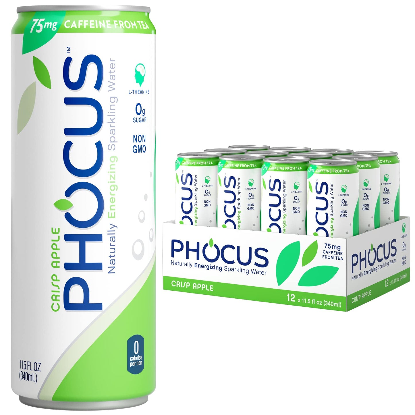 PHOCUS Energy Drink  Peach Sparkling Water  75mg Natural Caffeine Plus L-Theanine  Zero Sugar  Zero Calories  No Artificial Sweeteners  11.5 fl oz Cans (Pack of 12)