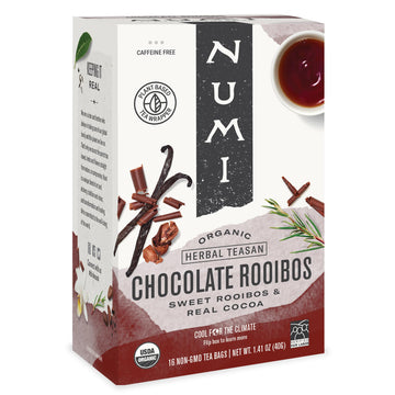 Numi Organic Chocolate Rooibos Tea, 16 Tea Bags (Pack of 6), Red Tea with Cocoa, Honeybush & Vanilla (Packaging May Vary)