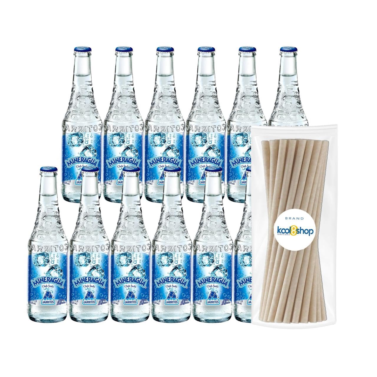 Jarritos Mexican Mineragua Soft Drink 12.5 fl oz Glass Bottles 12 Pack + 15 Sugarcane Disposable Straws by KOOL8SHOP Infinite De