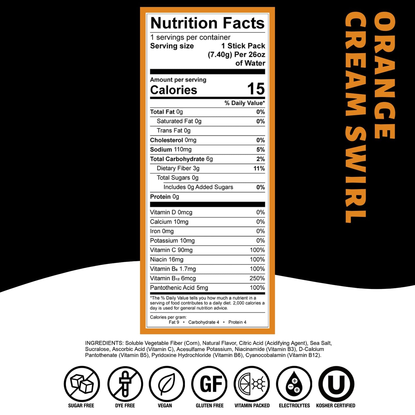 Devotion Nutrition HydroFLEX Water Flavoring Packets, Sugar-Free, Gluten-Free, Orange Cream Swirl, 12-Pack, 2.81 Oz