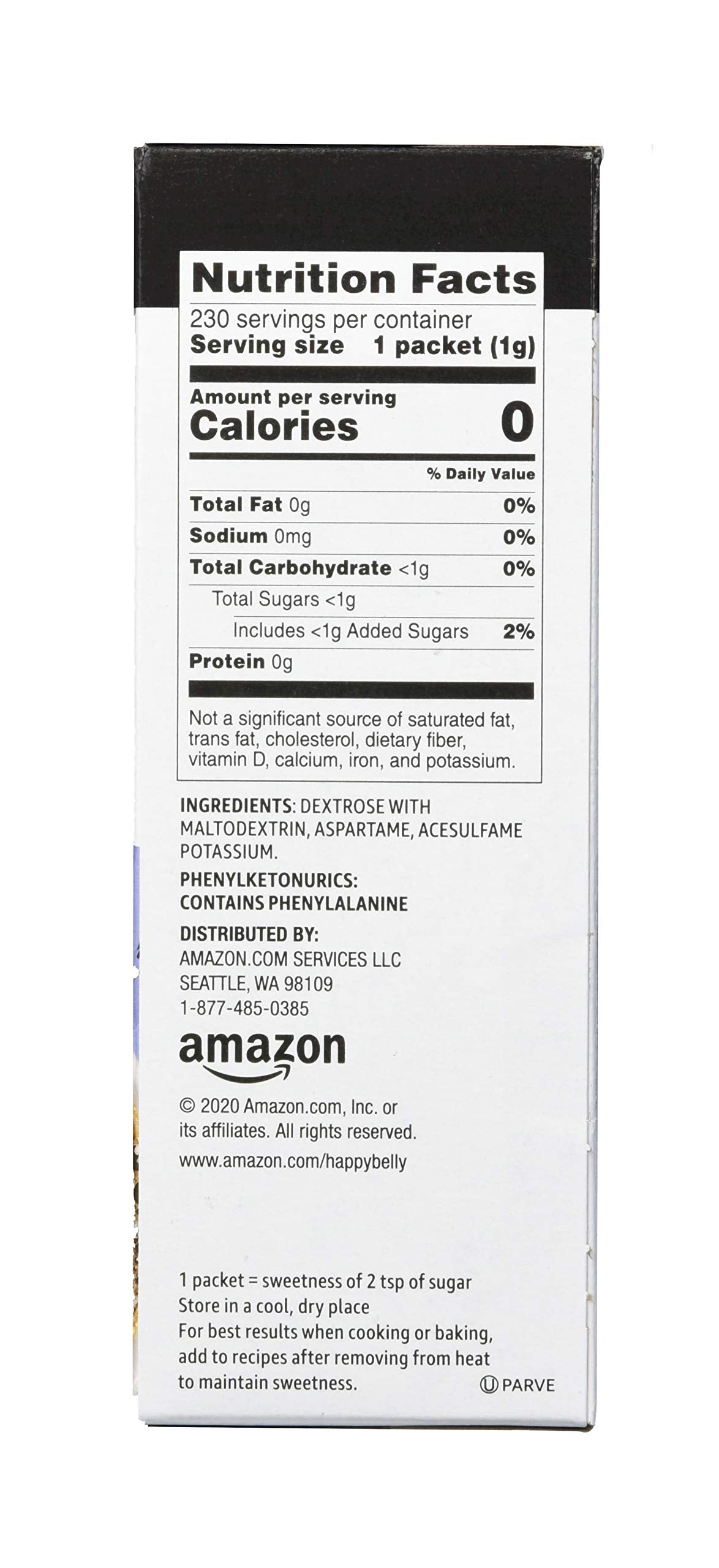Happy Belly Zero Calorie Blue Aspartame Sweetener, 230 Count, Sugar Substitute, Pack of 1