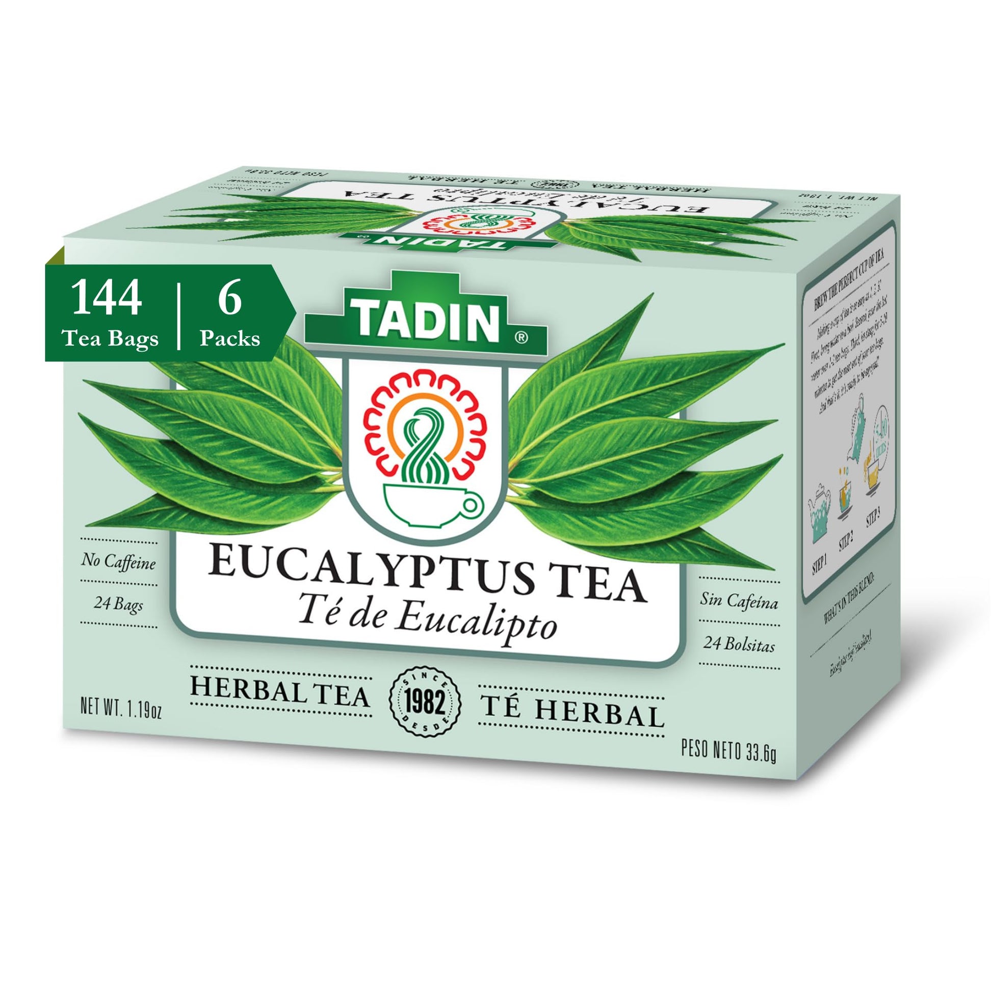 Tadin Eucalyptus Tea - Herbal, Caffeine Free, 24 Tea Bags Per Box, Pack of 6, Model AY-OMES-BTLO