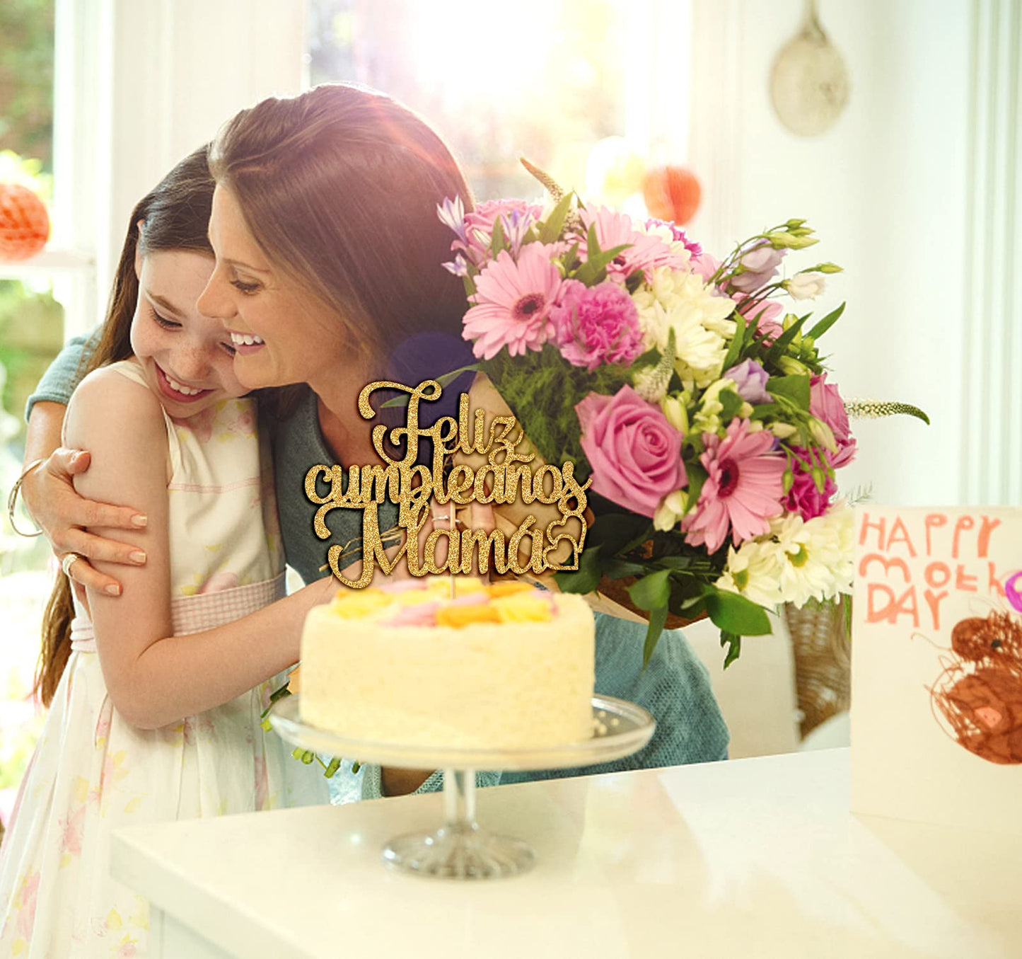 COSIBOA Cake Topper, Gold Glitter, Best Mom Ever, Happy Birthday, FT-0012