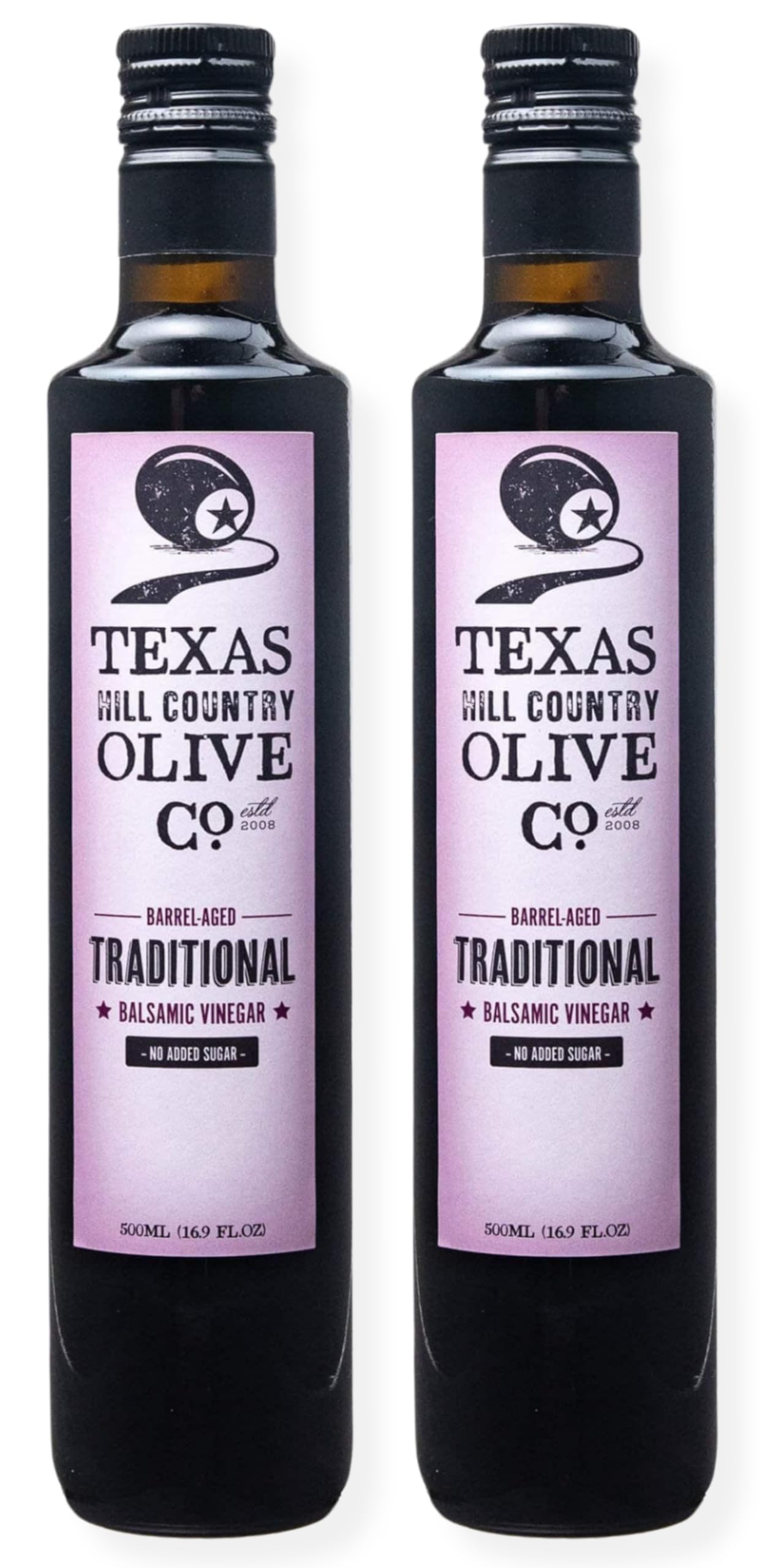 Texas Hill Country Olive Company Balsamic Vinegar - Gourmet Barrel Aged, No Added Sugar, 16.9 oz, 2 Pack