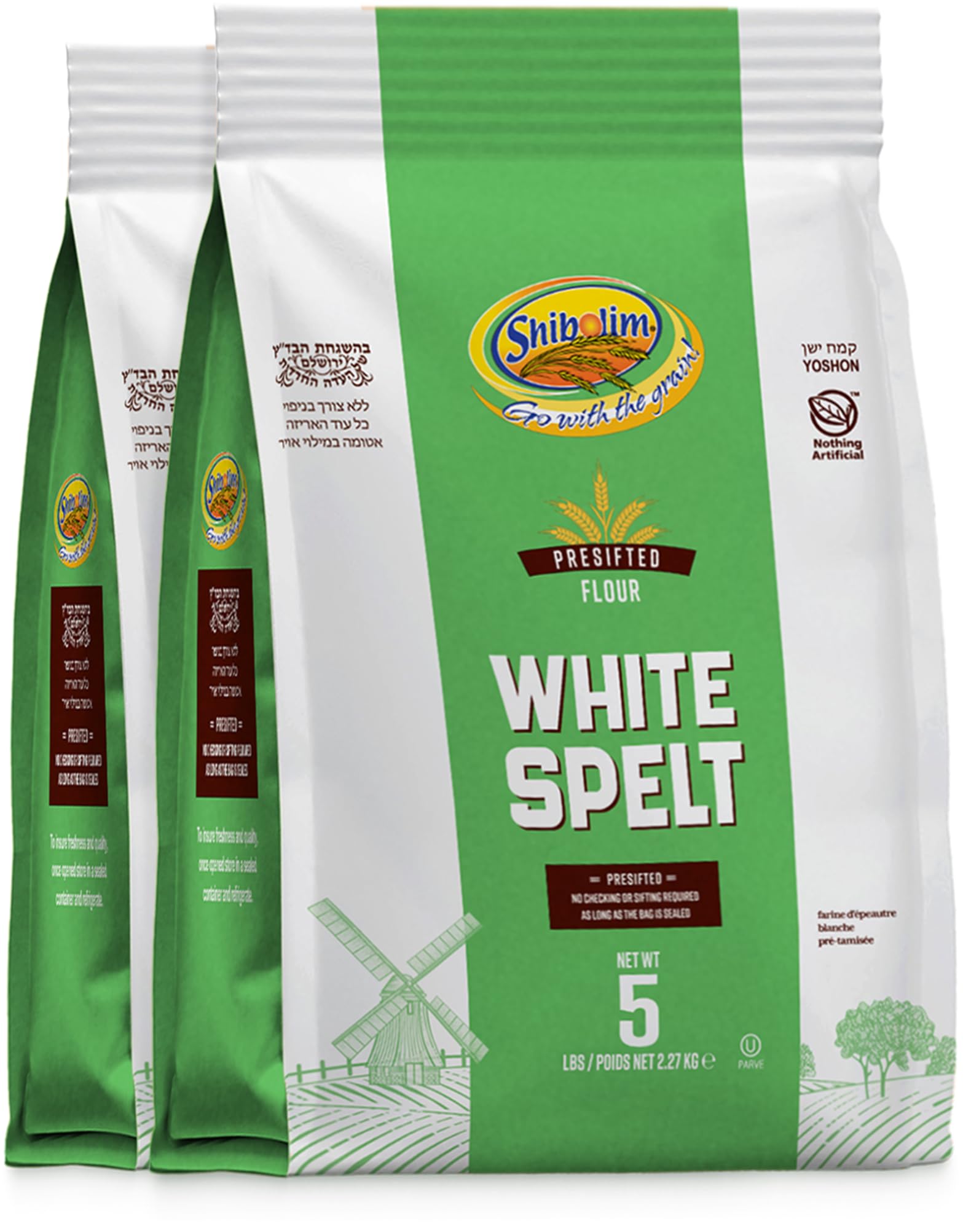 Shibolim Stone Ground White Spelt Flour  5Lb (2 Pack) | Triple Sifted Flour | 100% Whole Grain | Great Sourdogh Bread Flour | Certified Kosher