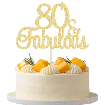 Gyufise 1Pcs 80 & Fabulous Cake Toppers 80 Birthday Anniversary Cake Toppers For 80 Birthday Anniversary Party Decorations Happy