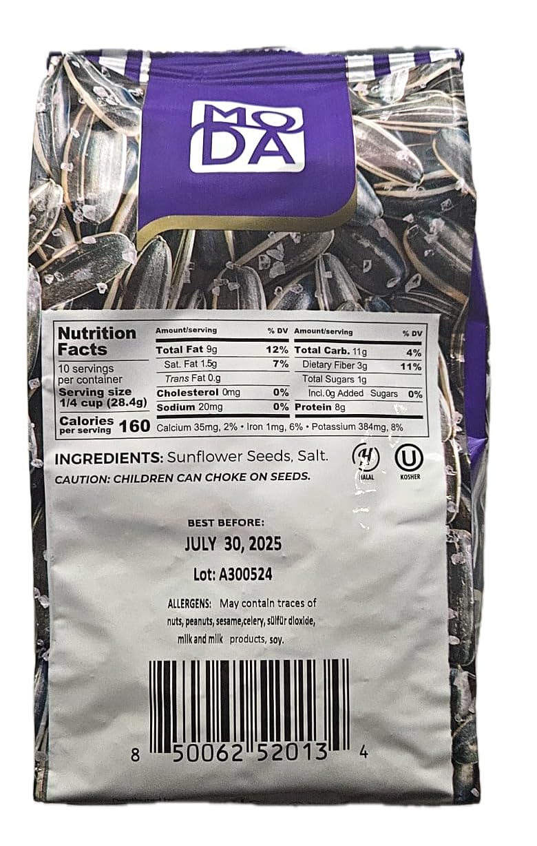 Moda Sunflower Seeds Roasted And Extra Salted 10Oz/284G (One Pack, Extra Salted)
