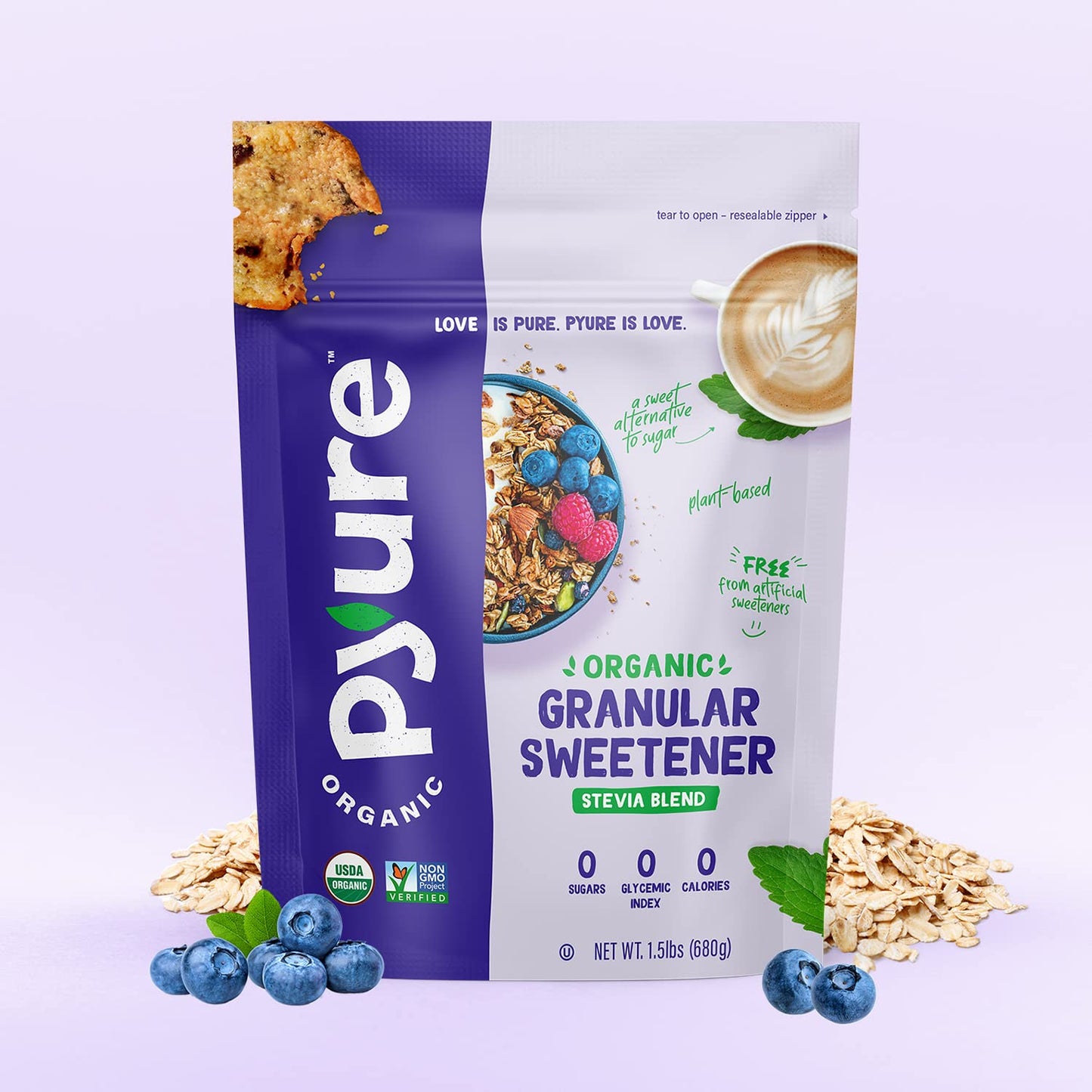 Pyure Organic Stevia Blend Granulated All-Purpose - White Sugar Substitute, Zero Carb, Zero Sugar, Zero Calorie, Plant-Based Ste
