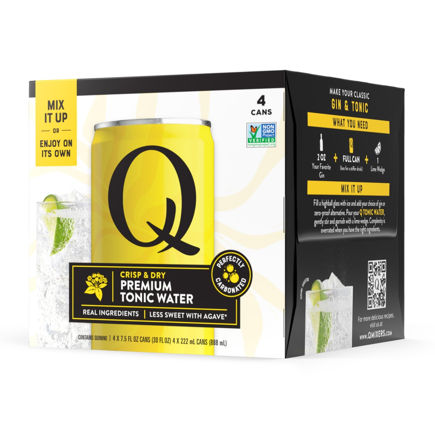 Q Mixers Tonic Water  enhanced Cocktail Mixer Made with Real Ingredients  7.5 fl oz cans (Pack of 4)