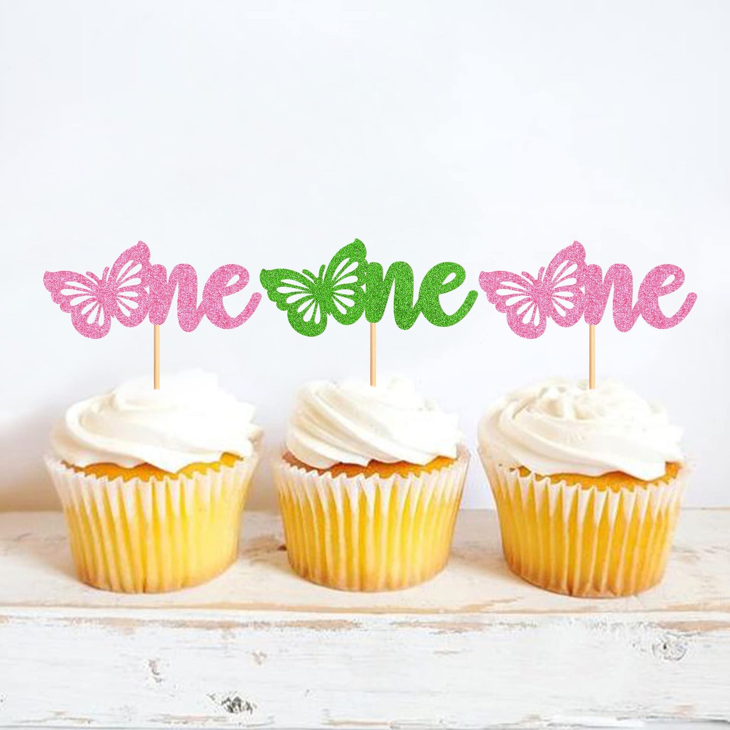 Ercadio 24 Pack Butterfly Cupcake Toppers - Glitter Butterfly 1St Cupcake Picks Assembled Decors For Baby Shower & Kids Birthday