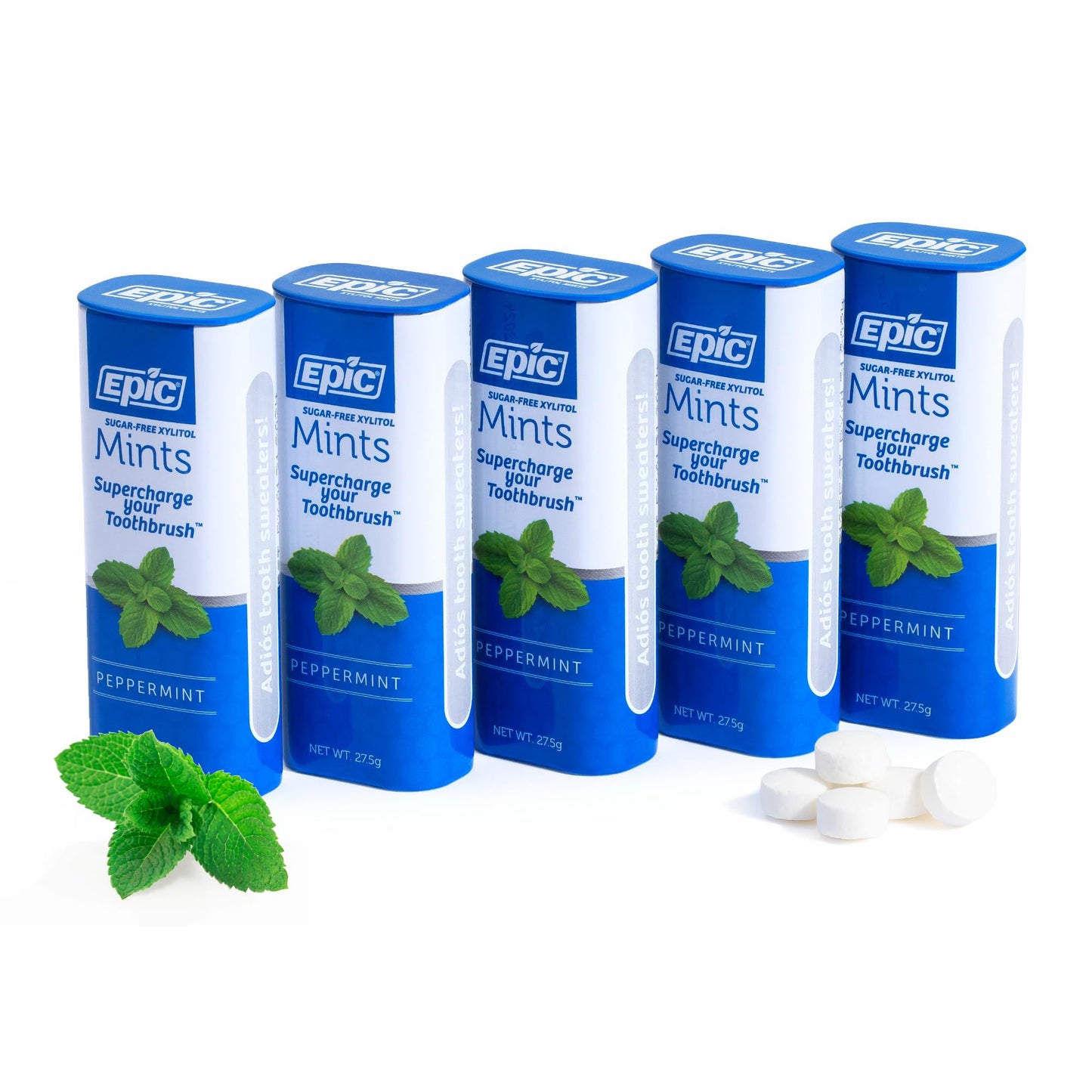 Epic 100% Xylitol Mints - Aspartame Free, Sugar Free - Peppermint Flavored Mints, 55 Pieces (Pack of 5)