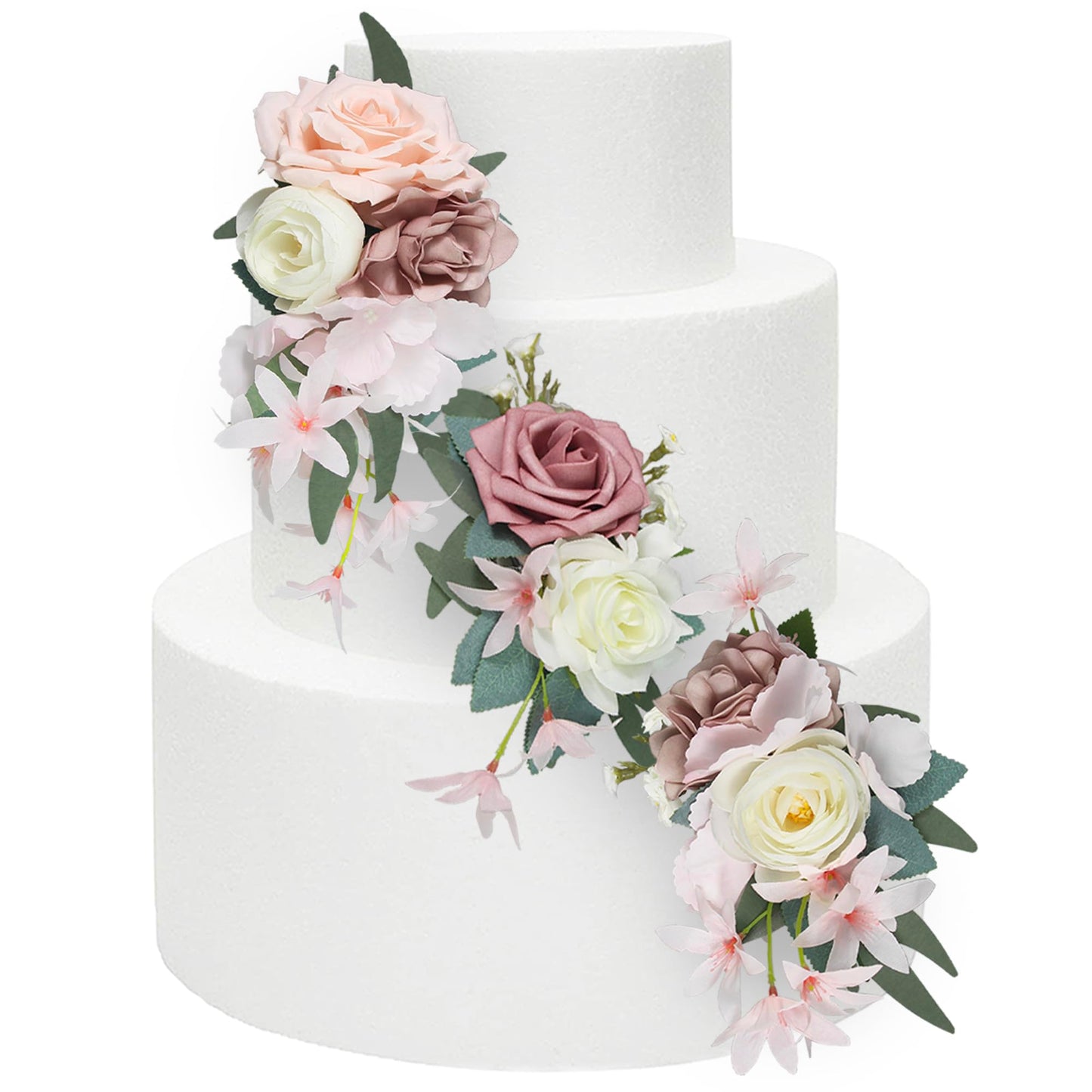 Rinlong 3Pcs Pre-Made Cake Flowers Dusty Pink Cake Decorations Wedding Cake Decorating Flowers Decor Birthday Baptism Party Artificial Flowers Cake Toppers