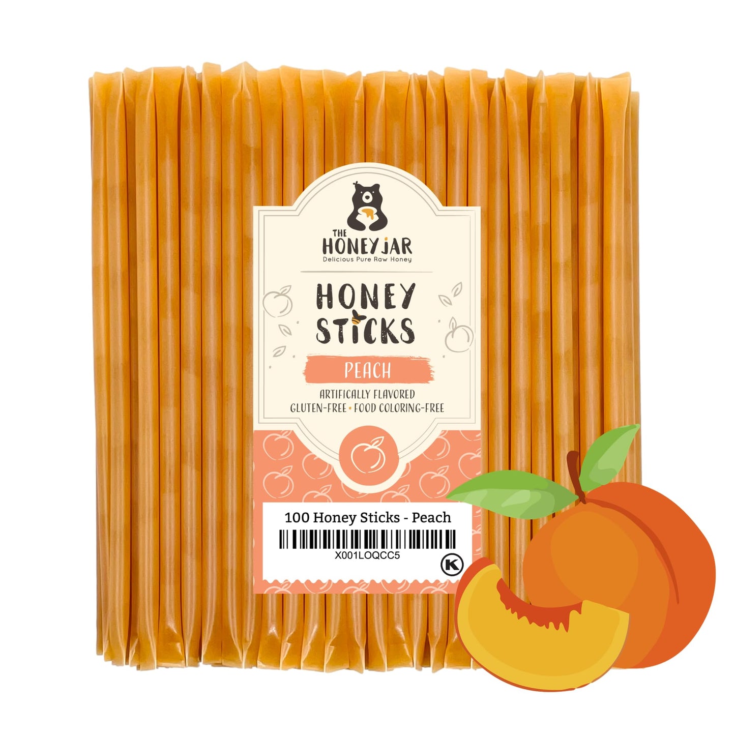 The Honey Jar Peach Flavored Honey Sticks - Pure Honey Straws - 100 Count