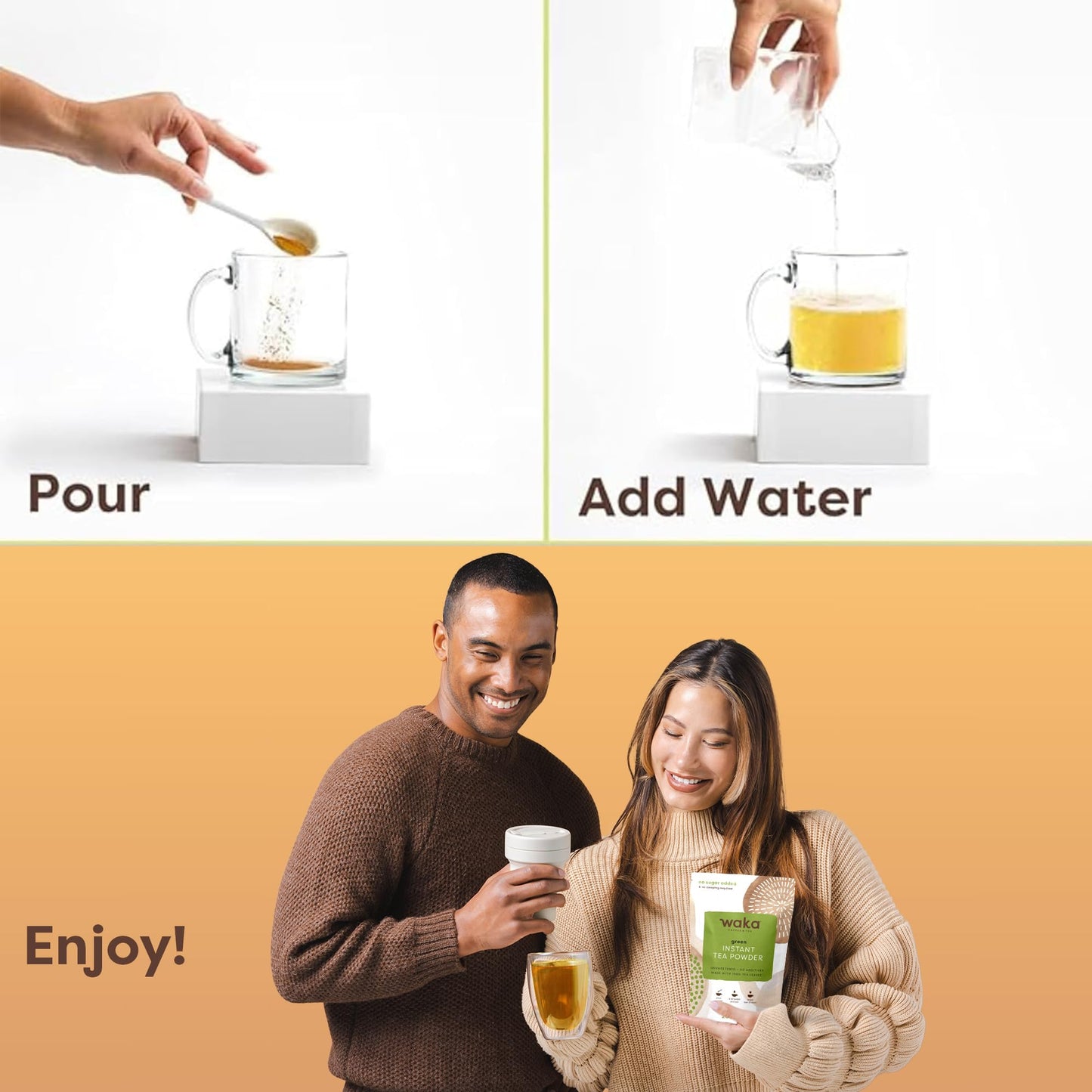 Waka Instant Green Tea Mix, Classic - 100% Tea Leaves, Unsweetened, 4.5oz - Makes 50 Quarts or 200 Cups of Hot/Iced Tea