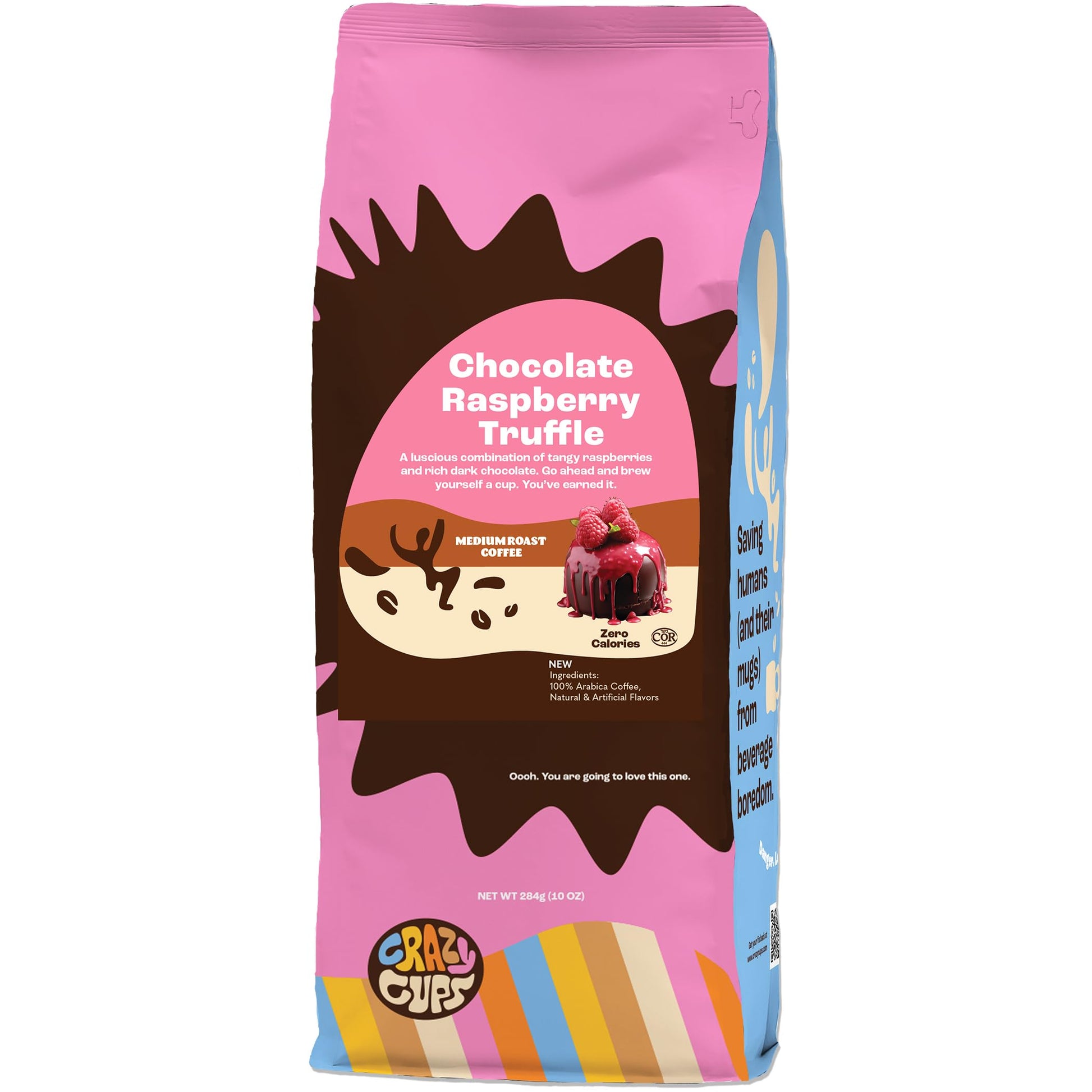 Crazy Cups Flavored Ground Chocolate Coffee  Chocolate Raspberry in 10 oz Bag  For Brewing Flavored Hot or Iced Coffee