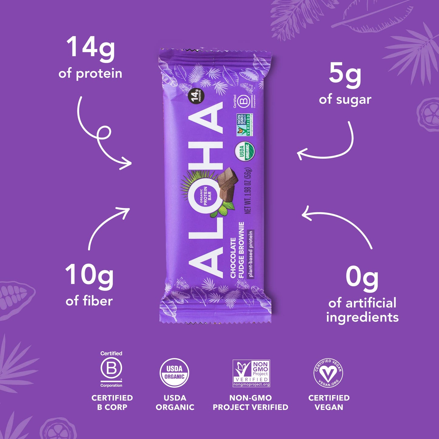 ALOHA Organic Plant-Based Protein Bars | Chocolate Fudge Brownie | Vegan, Gluten-Free, Paleo, Low-Carb, Non-GMO, Soy-Free, 12 Co