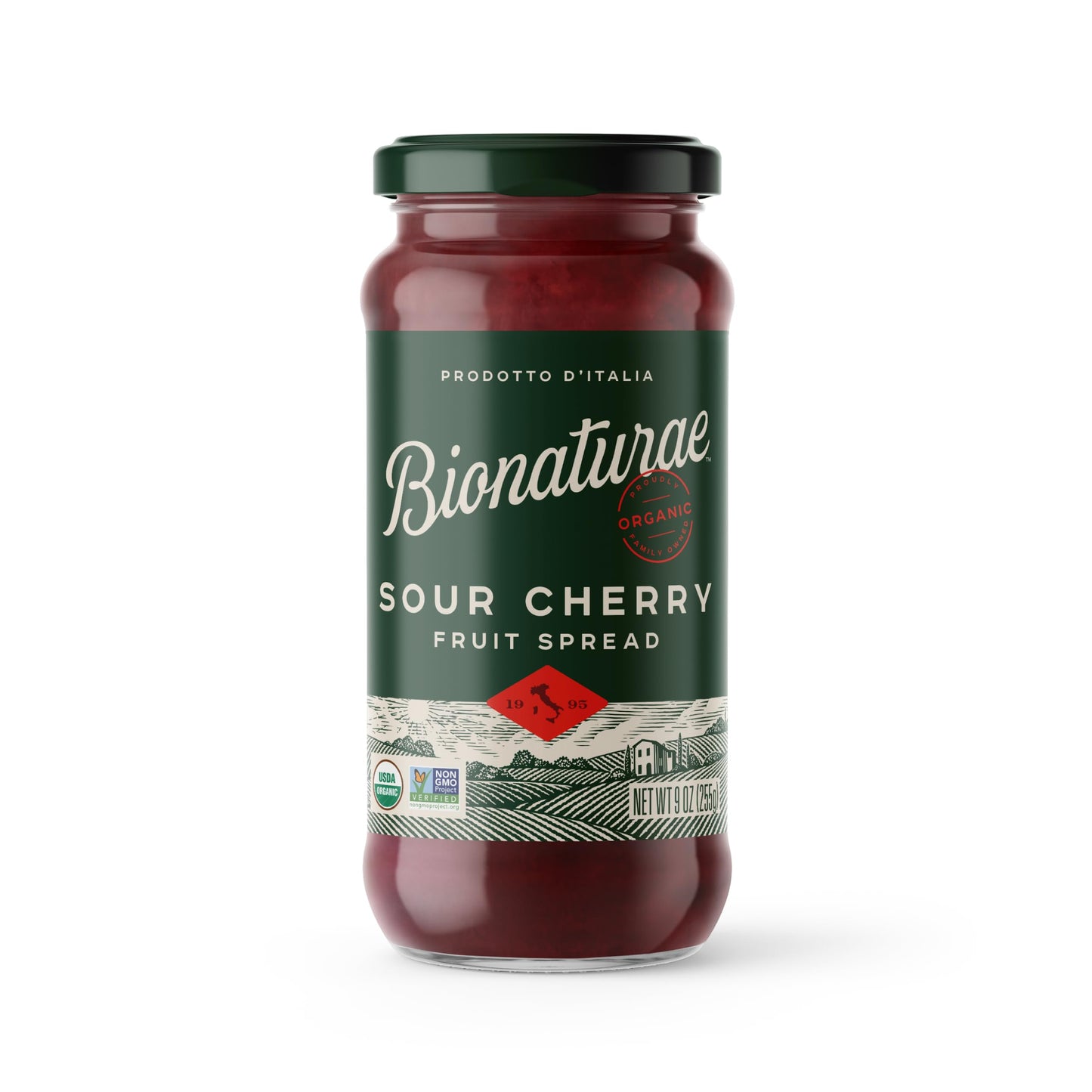 Bionaturae Organic Sour Cherry Fruit Spread - Jelly Organic, Non-GMO, USDA Certified, No Sugar Added, No Preservatives, Organic 