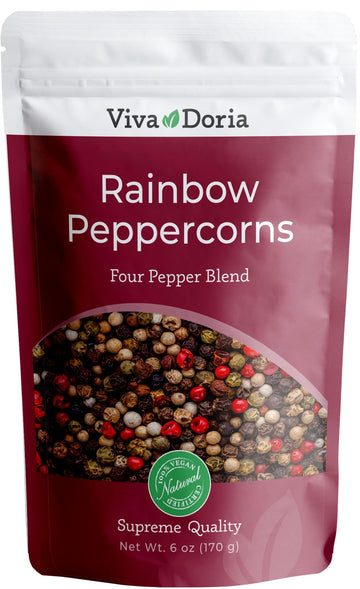 Viva Doria Rainbow Peppercorns - Four Peppercorn Blend, Whole Black, Green, Pink and White Pepper, Steam Sterilized 6 Oz, For Gr