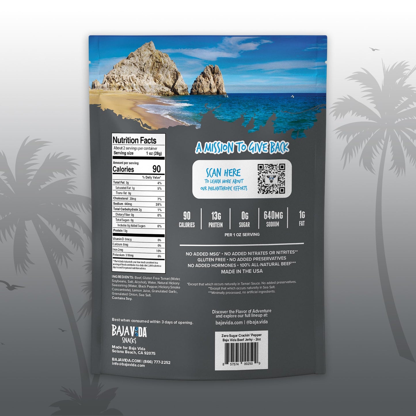Baja Beef Jerky - 100% All Natural Beef Jerky, Keto Jerky, Gluten Free, Low Calorie Craft Jerky, 13g Protein per Serving, No Nit