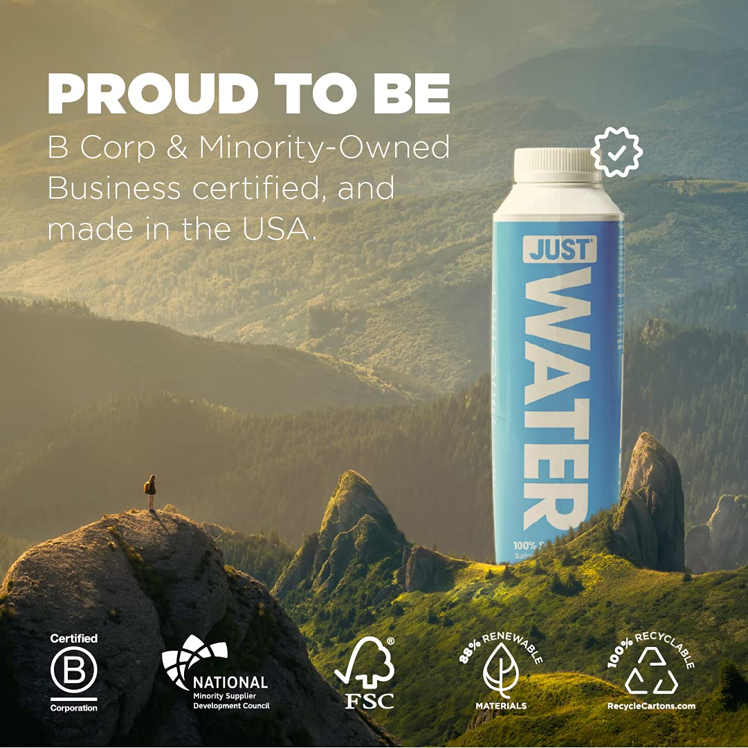 JUST Water, Premium Pure Still Spring Water in an Eco-Friendly BPA Free Plant-Based Bottle - Naturally Alkaline, High 8.0 pH - F