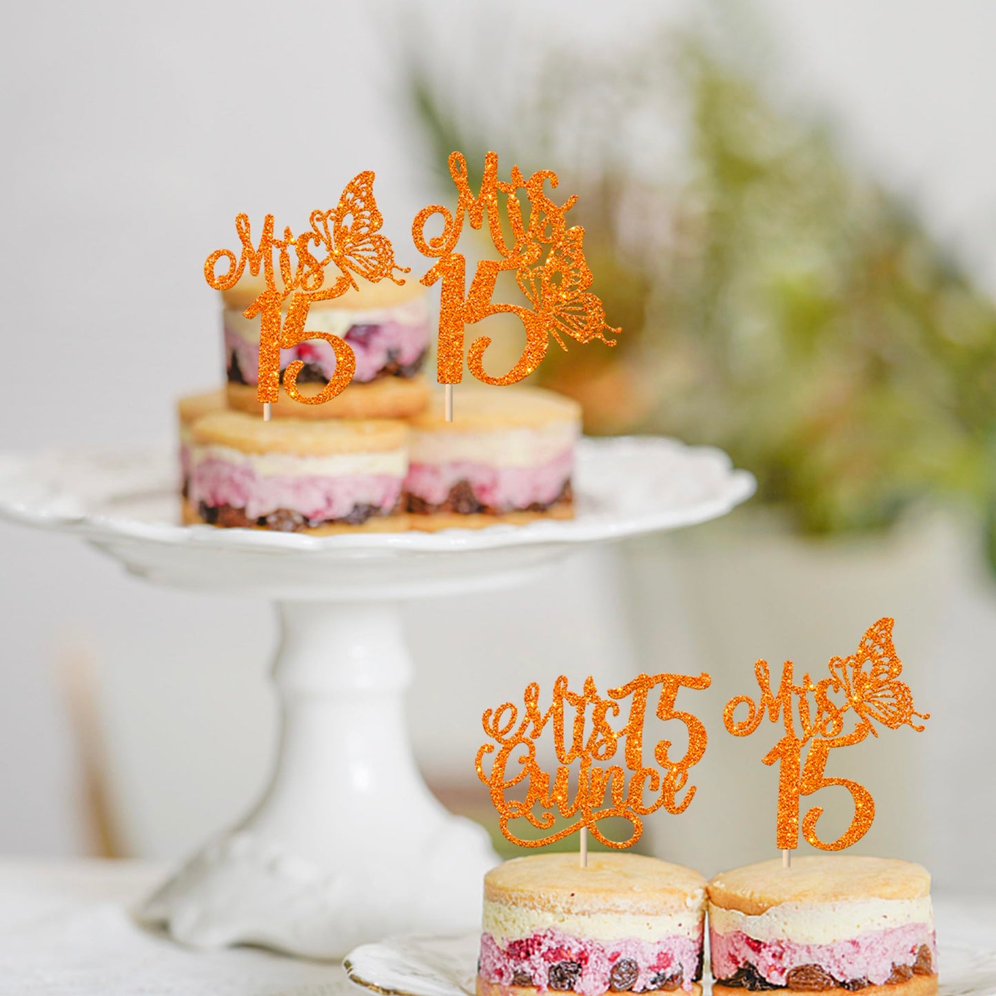 Rssta i Cupcake Toppers, 24 Pack, Quinceañera Theme, Orange Design