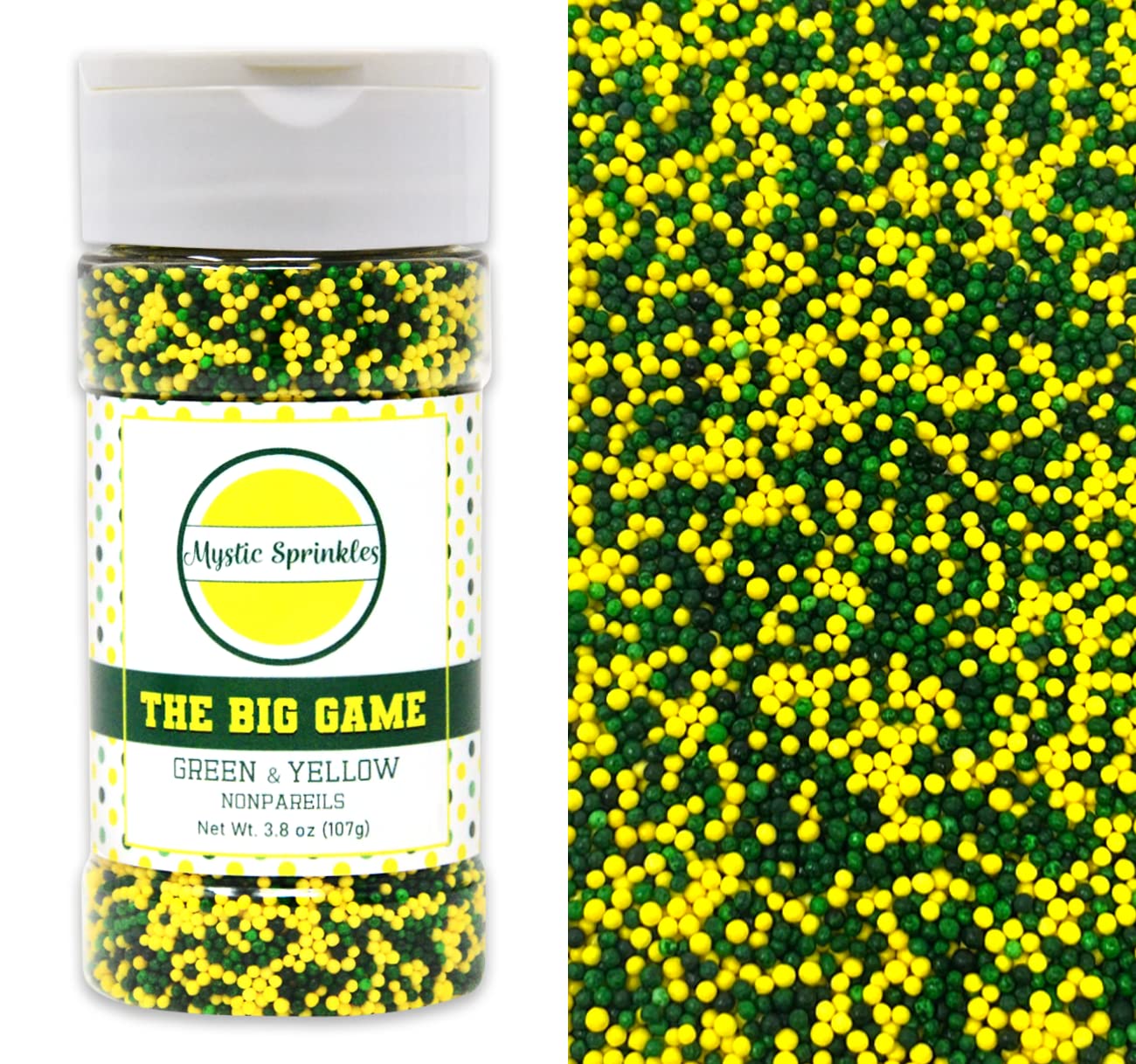Mystic Sprinkles The Big Game Nonpareil Mix 3.8oz Bottles (Green & Yellow)