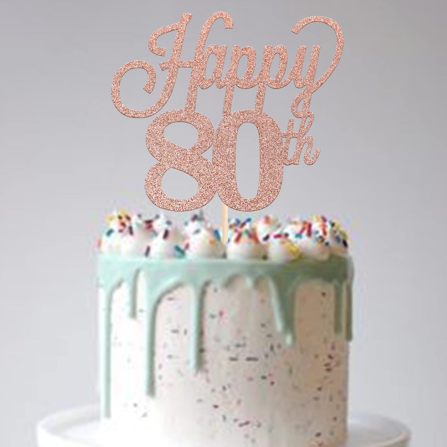 YCTHUNFISH 80th Birthday Cake Topper Black Glitter Number 80 Rose Gold Bamboo Decoration