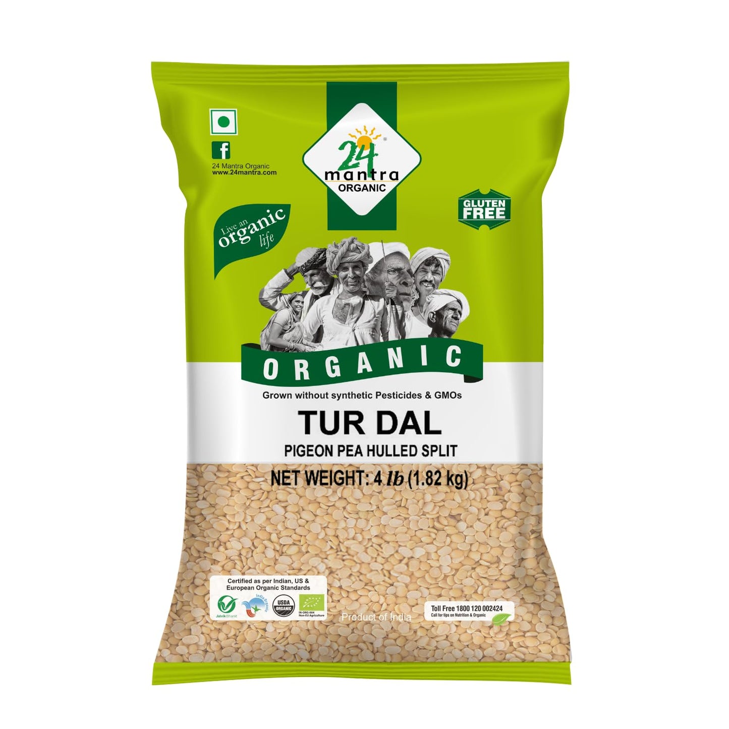 Organic Toor Dal - Organic Split Pigeon Peas (Toor Dal) -Usda Certified Organic - European Union Certified Organic -Pesticides F