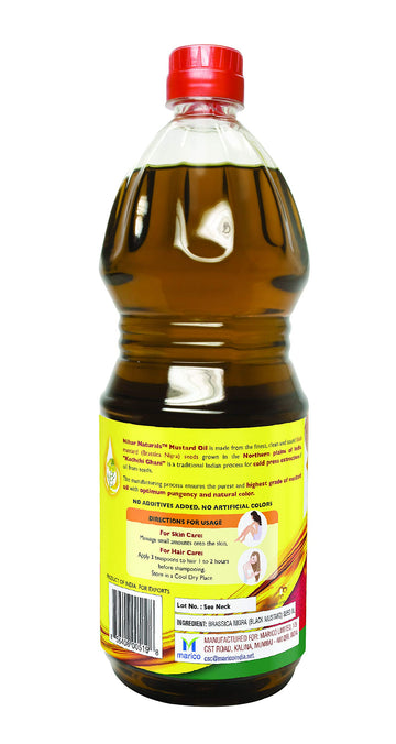 Nihar Naturals Kacchi Ghani Mustard Oil| Cold Pressed| 100% Pure Mustard Oil| For Skin, Hair Care & Body Massage| Enriched With