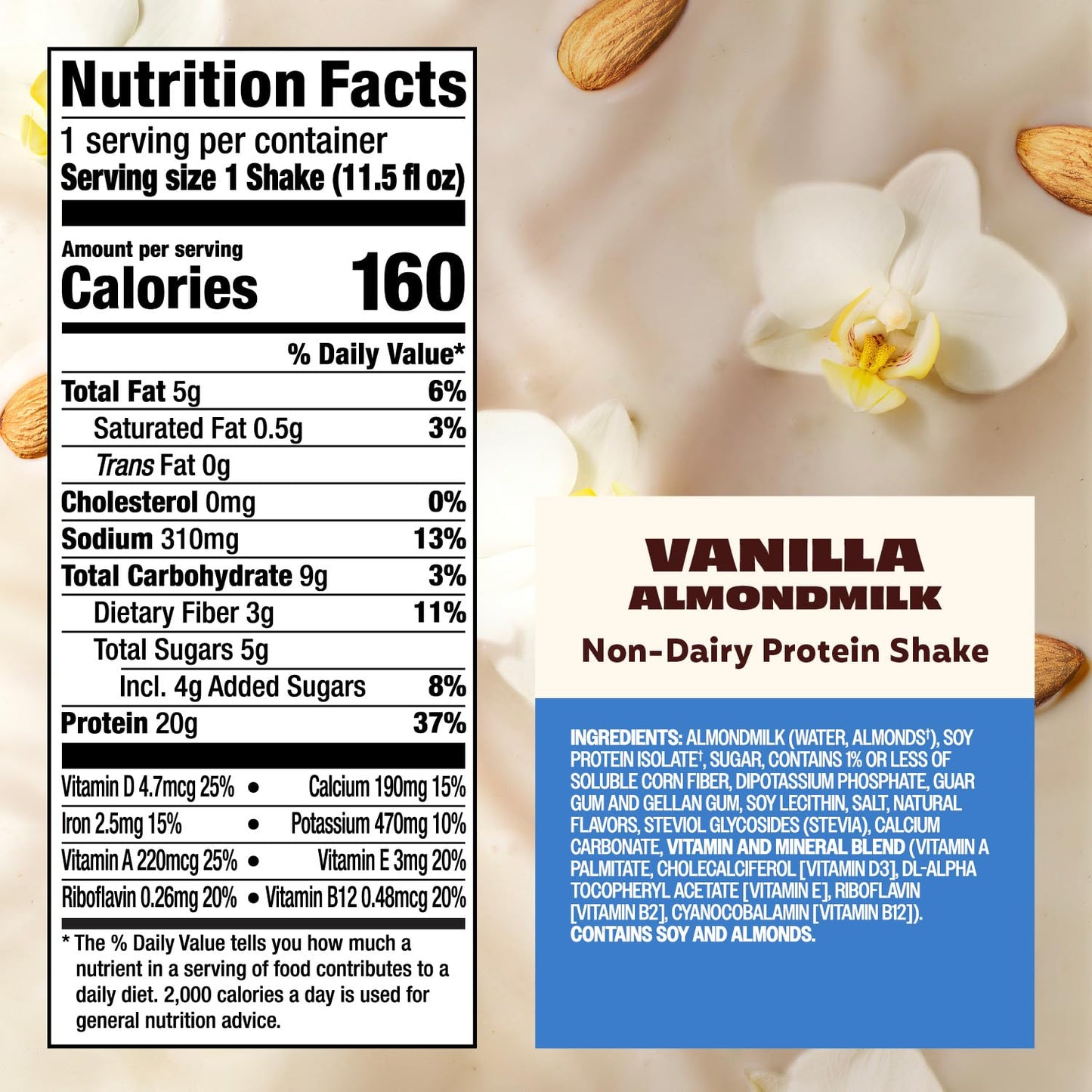 Premier Protein Almondmilk Plant Based Protein Shake  20g Protein  5g Sugar  11.5 Fl oz  Vanilla  12 Count