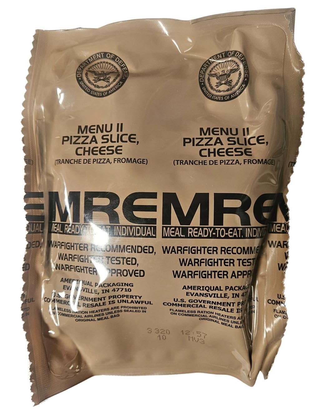 EPIDEMIC PROOF Genuine USGI MRE Meal, Ready to Eat, Cheese Pizza, 1.5 lbs, Inspection Date 01/2026 or Newer, New Packaging