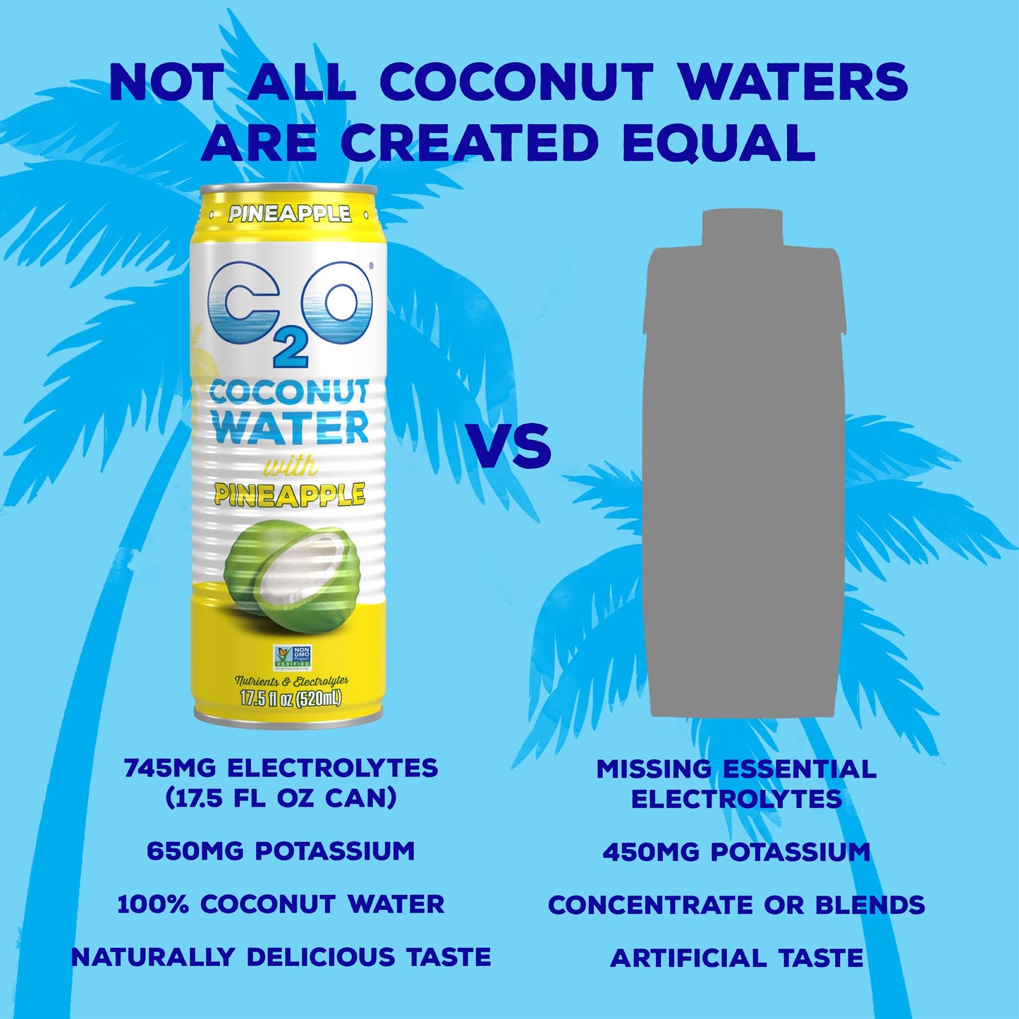 C2O Pure Coconut Water with Pineapple, 17.5 Fluid Ounce (Pack of 12)