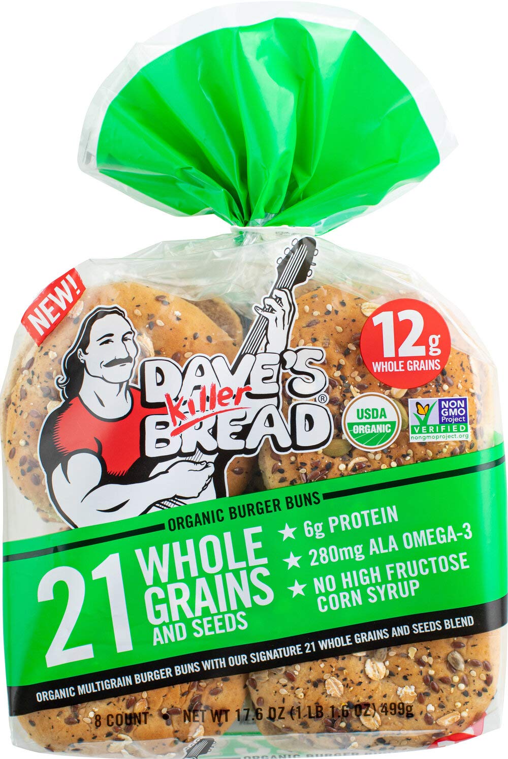 Daves Killer Bread Organic Burger Buns, 21 Whole Grains & Seeds, 6g Protein, 12g Whole Grains,, 16Count (2)