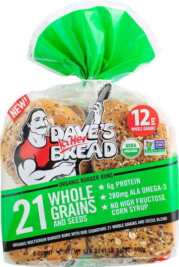 Daves Killer Bread Organic Burger Buns, 21 Whole Grains & Seeds, 6g Protein, 12g Whole Grains,, 16Count (2)