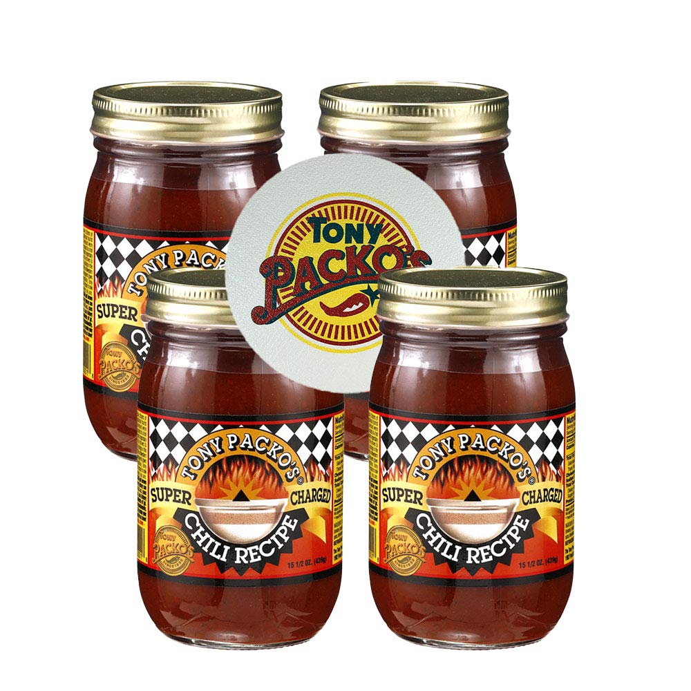 Tony Packo's Super Charged Chili Recipe base (pack of 4)15.5 ounce jars with Tony Packo's jar opener