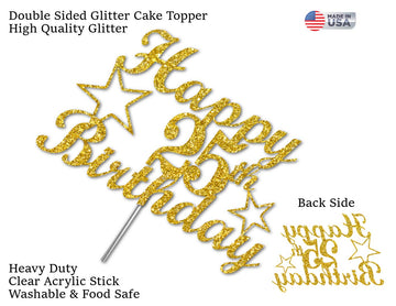 25 Birthday Cake Topper Gold Glitter, Party Decoration Ideas, Premium Quality, Sturdy Doubled Sided Glitter, Acrylic Stick. Made